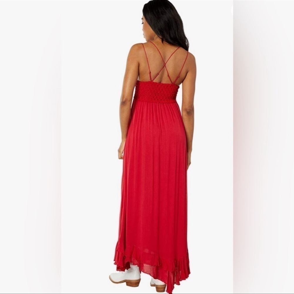 Free People Red Lace-Trim Maxi Dress - Picture 2 of 9